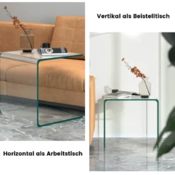 Beistelltisch Glas Nachttisch U-förmig transparenter Glastisch quadratisch 45 x 45 x 41 cm