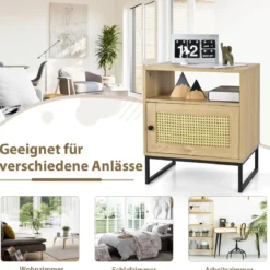 Beistelltisch Holzbeistelltisch mit Regal Nachttische mit Stahlsockel 48 x 40 x 56 cm Natur + Schwarz