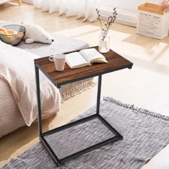 Beistelltisch Laptoptisch Sofatisch Notebooktisch Pflegetisch Metall und Holz 55 x 35 x 65 cm Braun