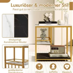 Beistelltisch Marmor Optik 3-stufiger Nachttisch mit Metallrahmen Couchtisch modern Wohnzimmertisch Weiß