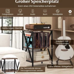 Beistelltisch mit Ladestation & Trennwand Rollständer Plattenspielerständer CD Rollschrank