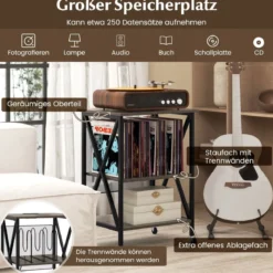 Beistelltisch mit Ladestation & Trennwand Rollständer Plattenspielerständer CD Rollschrank