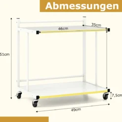 Beistelltisch mit Rollen & 2 Offenen Ablagen Druckertisch C-Form Couchtisch Sofatisch Weiß