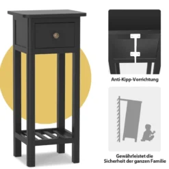 Beistelltisch mit Schublade & Ablage 2-stöckiger Nachttisch Schmaler Sofatisch Kaffeetisch Schwarz