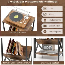 Beistelltisch 3-stufiger mit V-förmigem Zeitschriftenhalter 40 x 30 x 61 cm Rustikales Braun