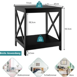 Beistelltisch 2-Stufiger Moderner Kaffeetisch Boden-Couchtisch mit X-förmigem Design Schwarz