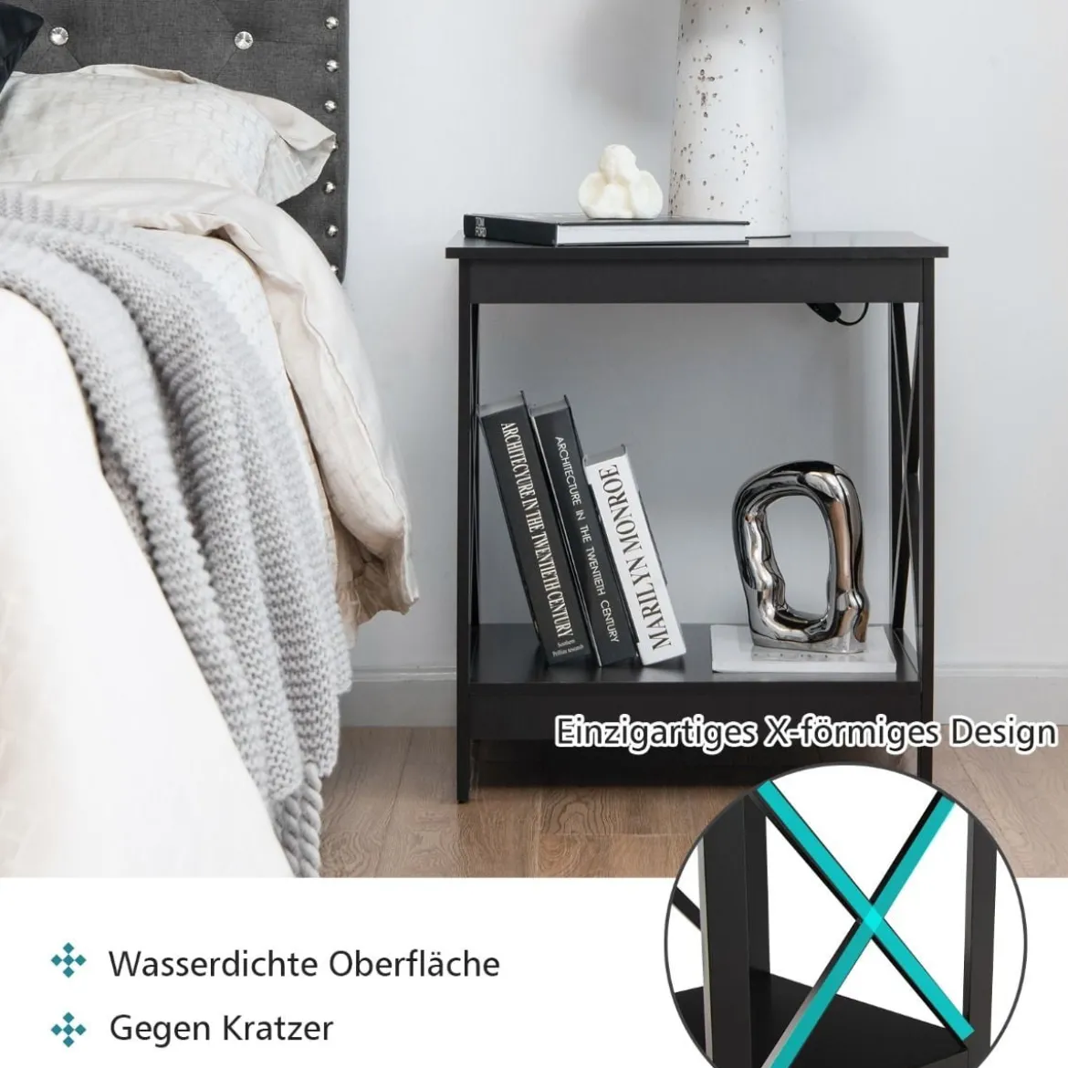 Beistelltisch 2-Stufiger Moderner Kaffeetisch Boden-Couchtisch mit X-förmigem Design Braun