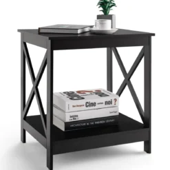Beistelltisch 2-Stufiger Moderner Kaffeetisch Boden-Couchtisch mit X-förmigem Design Braun