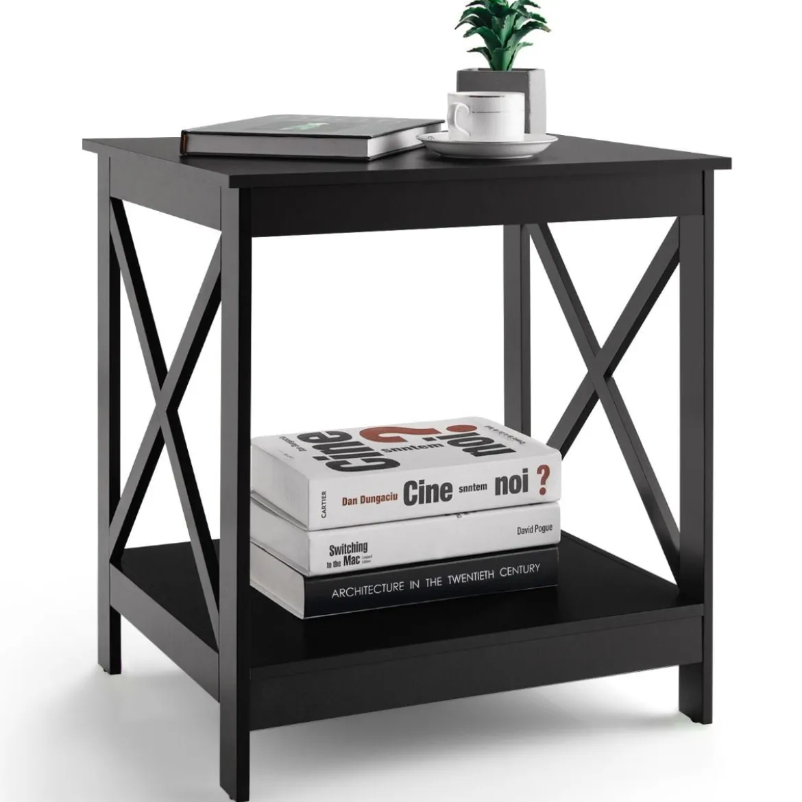 Beistelltisch 2-Stufiger Moderner Kaffeetisch Boden-Couchtisch mit X-förmigem Design Braun