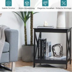 Beistelltisch 2-Stufiger Moderner Kaffeetisch Boden-Couchtisch mit X-förmigem Design Braun