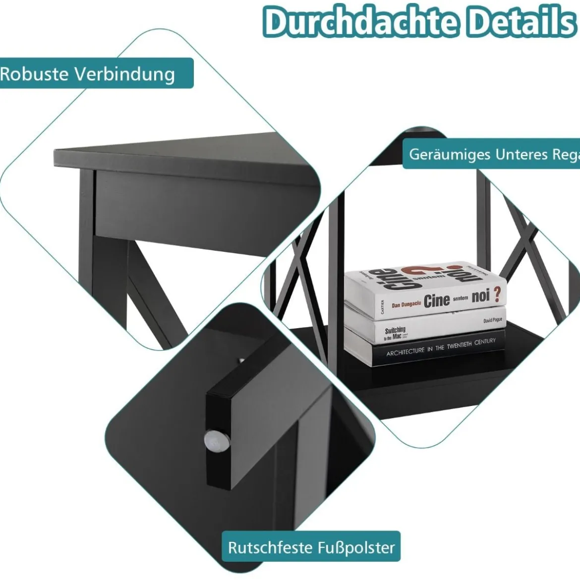 Beistelltisch 2-Stufiger Moderner Kaffeetisch Boden-Couchtisch mit X-förmigem Design Braun
