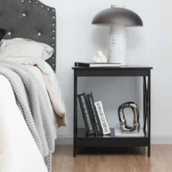 Beistelltisch 2-Stufiger Moderner Kaffeetisch Boden-Couchtisch mit X-förmigem Design Braun