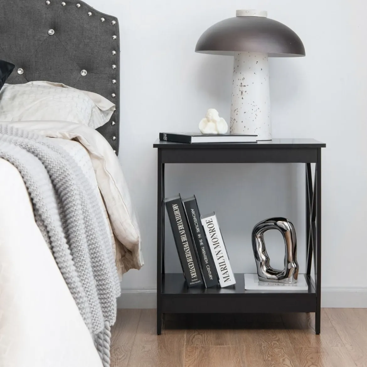 Beistelltisch 2-Stufiger Moderner Kaffeetisch Boden-Couchtisch mit X-förmigem Design Braun
