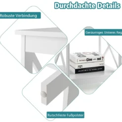 Beistelltisch 2-Stufiger Moderner Kaffeetisch Boden-Couchtisch mit X-förmigem Design Weiß