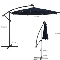 Beleuchteter Sonnenschirm mit 112 LED-Leuchten Solarbetriebener Terrassenschirm Marine