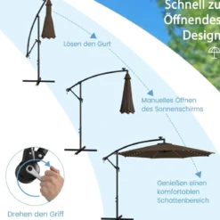 Beleuchteter Sonnenschirm mit 112 LED-Leuchten Solarbetriebener Terrassenschirm Kaffee