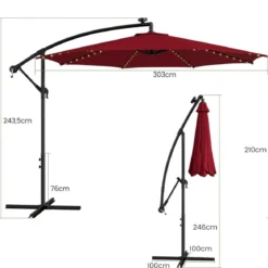 Beleuchteter Sonnenschirm mit 112 LED-Leuchten Solarbetriebener Terrassenschirm Rot