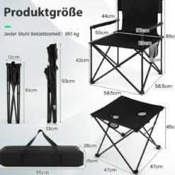 Übergroße Campingstühle mit Tisch & 2 Getränkehaltern & Aufbewahrungstasche Klappstühle