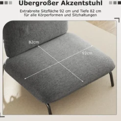 Übergroßer Akzentstuhl mit Extra Breitem & Tiefem Sitz Polsterstuhl Belastbar bis 250 kg Grau