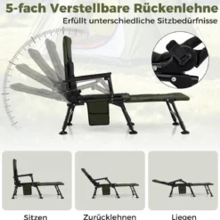 Übergroßer Angelstuhl klappbar Schwerlast Campingstuhl mit abnehmbarem Fußstütze & verstellbaren Füßen Grün