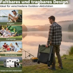 Übergroßer Angelstuhl klappbar Schwerlast Campingstuhl mit abnehmbarem Fußstütze & verstellbaren Füßen Grün