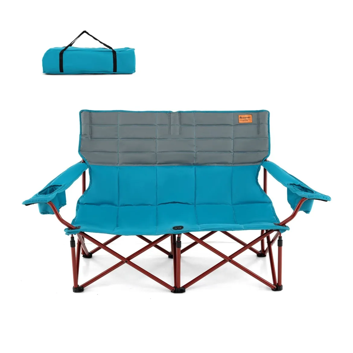 Übergroßer Campingstuhl für 2 Personen zusammenklappbarer Doppelsitz mit verstellbaren Armlehnen Grün/Marineblau
