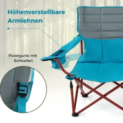 Übergroßer Campingstuhl für 2 Personen zusammenklappbarer Doppelsitz mit verstellbaren Armlehnen Grün/Marineblau