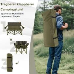 Übergroßer Campingstuhl für 2 Personen zusammenklappbarer Doppelsitz mit verstellbaren Armlehnen Grün/Marineblau