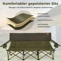 Übergroßer Campingstuhl für 3 Personen zusammenklappbare Stoffcouch mit verstellbaren Armlehnen Grün
