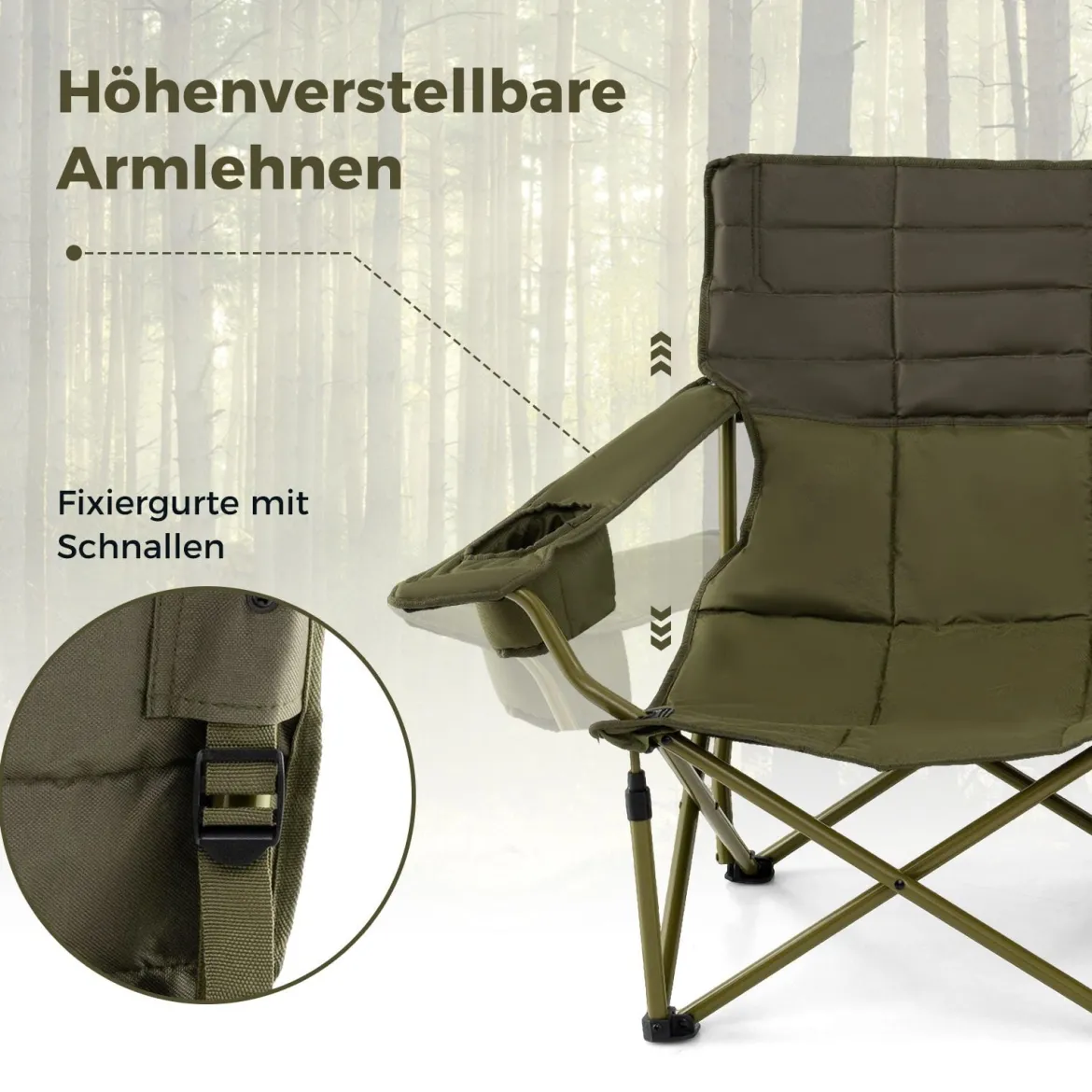 Übergroßer Campingstuhl für 3 Personen zusammenklappbare Stoffcouch mit verstellbaren Armlehnen Grün