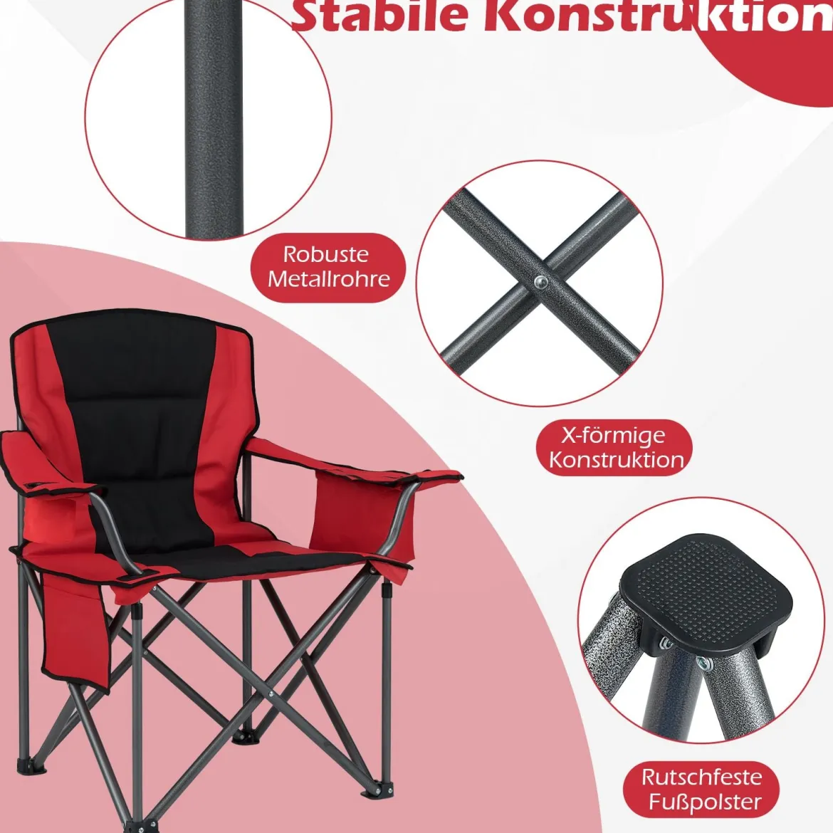 Übergroßer Campingstuhl Tragbarer Klappstuhl mit Reißverschluss-Kühltasche & Getränkehalter