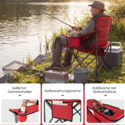 Übergroßer Campingstuhl Tragbarer Klappstuhl mit Reißverschluss-Kühltasche & Getränkehalter