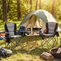 Übergroßer Campingstuhl Tragbarer Klappstuhl mit Reißverschluss-Kühltasche & Getränkehalter