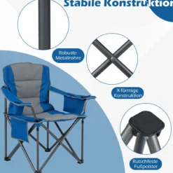 Übergroßer Campingstuhl Tragbarer Klappstuhl mit Reißverschluss-Kühltasche & Getränkehalter