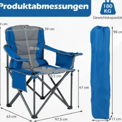 Übergroßer Campingstuhl Tragbarer Klappstuhl mit Reißverschluss-Kühltasche & Getränkehalter