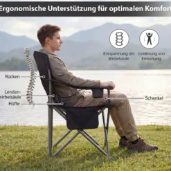 Übergroßer Campingstuhl Tragbarer Klappstuhl mit Reißverschluss-Kühltasche & Getränkehalter