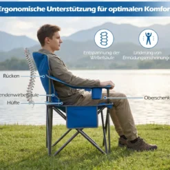 Übergroßer Campingstuhl Tragbarer Klappstuhl mit Reißverschluss-Kühltasche & Getränkehalter