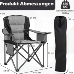 Übergroßer Campingstuhl Tragbarer Klappstuhl mit Reißverschluss-Kühltasche & Getränkehalter