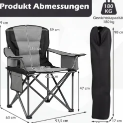 Übergroßer Campingstuhl Tragbarer Klappstuhl mit Reißverschluss-Kühltasche & Getränkehalter