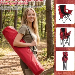 Übergroßer Campingstuhl Tragbarer Klappstuhl mit Reißverschluss-Kühltasche & Getränkehalter