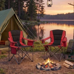 Übergroßer Campingstuhl Tragbarer Klappstuhl mit Reißverschluss-Kühltasche & Getränkehalter