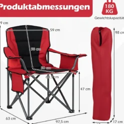 Übergroßer Campingstuhl Tragbarer Klappstuhl mit Reißverschluss-Kühltasche & Getränkehalter