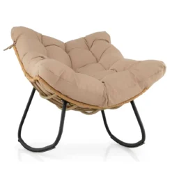 Übergroße Schaukelstuhl Schaukelsessel mit Dickem Gepolstertem Sitzkissen & Metallrahmen Beige