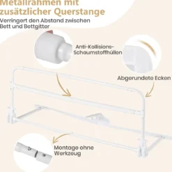 Bettgitter für Kleinkinder 100 cm faltbares Baby-Bettgitter mit abnehmbarem & waschbarem Bezug Grau/Weiß