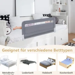 Bettgitter für Kleinkinder 100 cm faltbares Baby-Bettgitter mit abnehmbarem & waschbarem Bezug Grau/Weiß