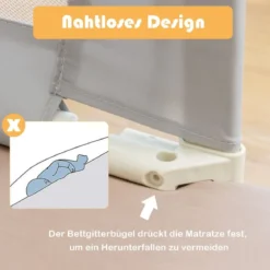Bettgitter Klappbares Bettgeländer für Kleinkinder 145 x 25 x 101,5 cm Grau