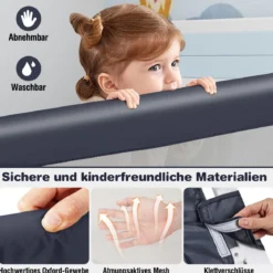 Bettgitter Sicherheitsgitter für Kleinkinder mit weichem Schaumstoff mit Gurt 105 x 40 x 42 cm Dunkelgrau