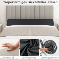 Bett-Lückenfüller Bettkeil mit Seitentasche Keilkissen für das Bett 137 x 25 x 13 cm Grau