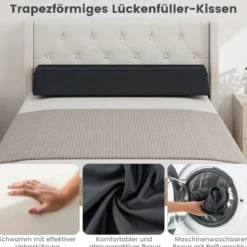 Bett-Lückenfüller Bettkeil mit Seitentasche Keilkissen für das Bett Grau 99 x 25 x 13 cm