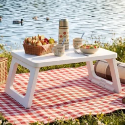 Betttablett mit Klappbaren Beinen & Tablet-schlitz Frühstückstisch zum Essen & Lesen Weiß